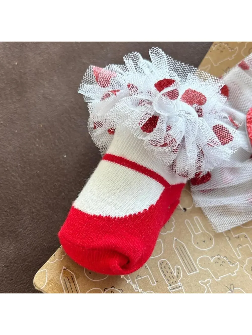 Baby Essentials 0/6 mths Red and White Heart Socks and Headband Set Valentines